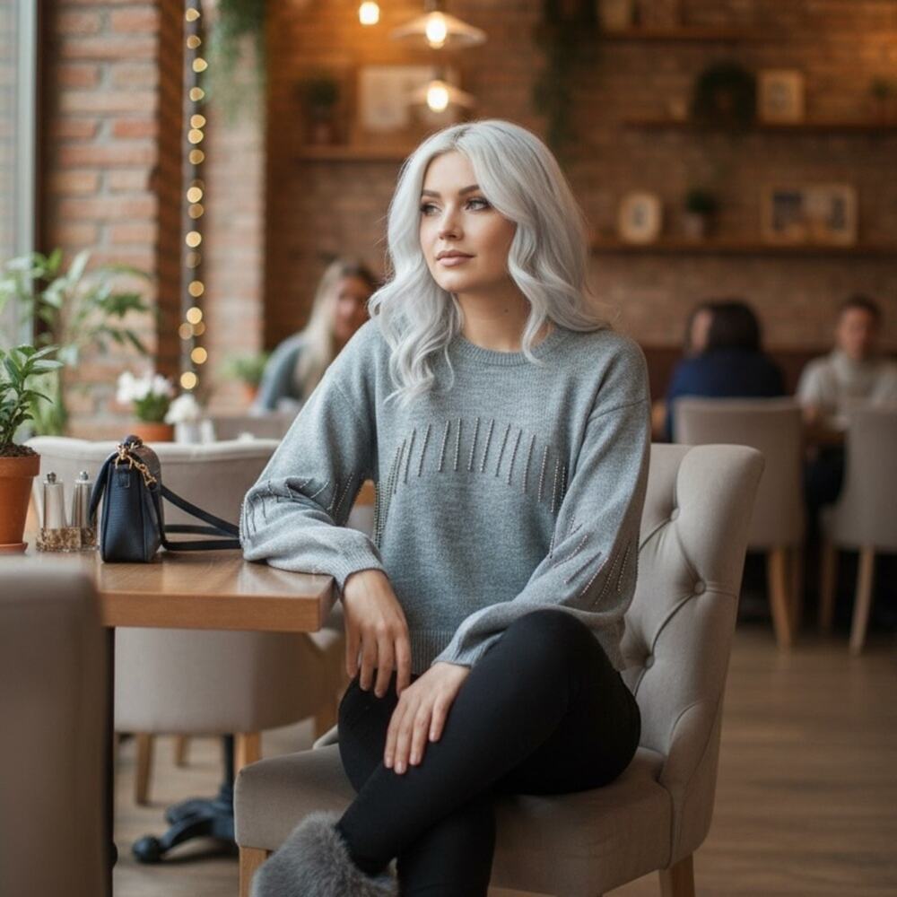 Broadway 38 Grey Rhinestone Embellished Sweater